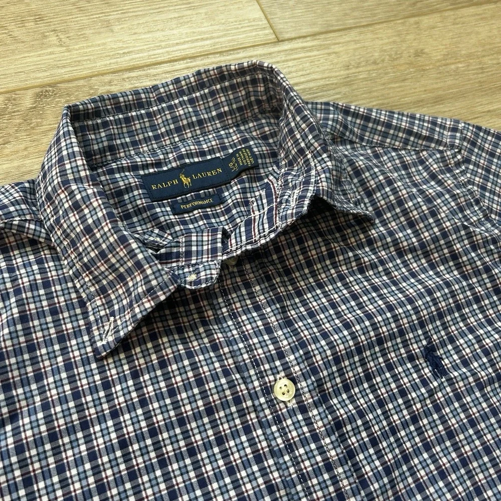 Ralph Lauren Shirt Youth Large Blue Embroidered PonyCasual Button‎ Up Blue Plaid